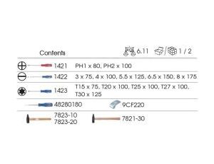 King Tony - ZESTAW WKRĘTAKÓW KRZYŻAK + PŁASKIE + TORX ORAZ MŁOTKÓW, WKŁAD Z PIANKI, DO WÓZKA - 9-91217MRV