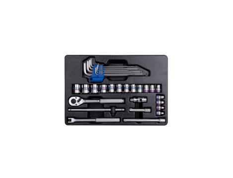 King Tony - ZESTAW NASADEK 3/8" 31cz. KRÓTKIE 6-kąt. 6 - 22mm Z AKCESORIAMI + ZESTAW IMBUSÓW 1.5 - 10mm, WKŁAD DO WÓZKA - 9-93523MR - 2