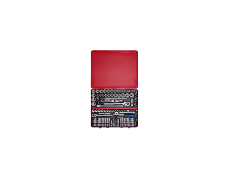 King Tony - ZESTAW NASADEK 1/4" + 3/8" + 1/2" 135cz. 4 -32mm + CALOWE 5/32 - 1.1/4" 6/12-kąt. CHROM + AKCESORIA, METALOWA WALIZKA - 9033CR - 2