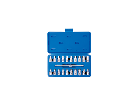 King Tony - ZESTAW NASADEK 3/8" DO KORKÓW OLEJU, HEX 8 - 17mm, KWADRAT 7 - 14mm, 5/16", 3/8", T45, TRÓJKĄT 10mm, M16, 21CZ. - 9AR11