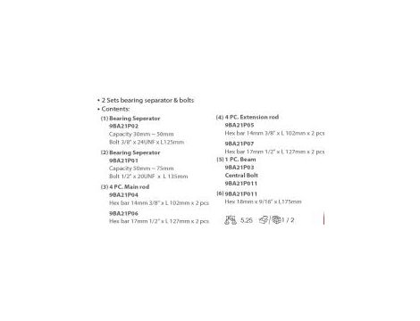 King Tony - ZESTAW ŚCIĄGACZ - ODKLEJACZ DO ŁOŻYSK, PODWÓJNY 30 - 75mm, KASETA - 9BA21 - 2