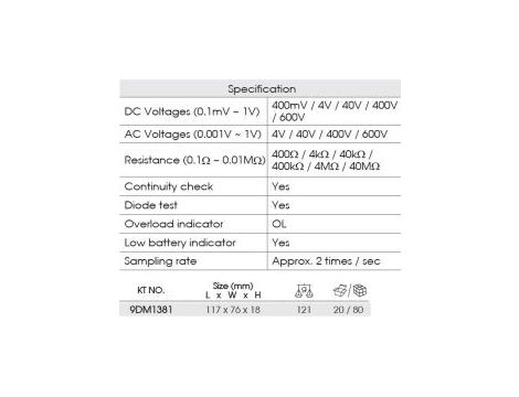 King Tony - KIESZONKOWY CYFROWY MIERNIK PRĄDU (MULTIMETR) - 9DM1381 - 2