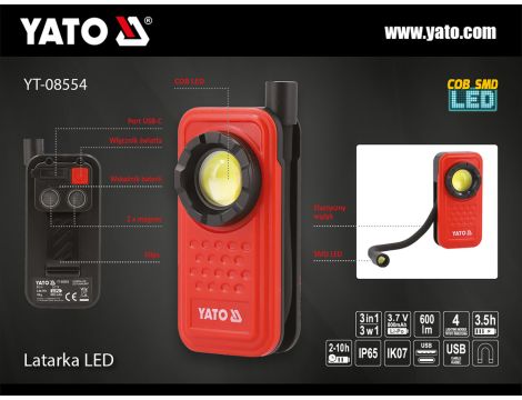 YATO - LATARKA ROBOCZA 600LM 3W1 - YT-08554 - 2