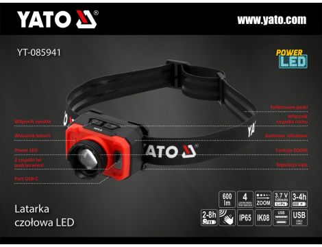 YATO - LATARKA CZOŁOWA 600LM AKU, CZUJNIK RUCH - YT-085941 - 4