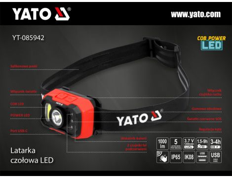 YATO - LATARKA CZOŁOWA 1000LM AKU,CZUJNIK RUCHU - YT-085942 - 4