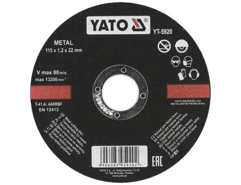 YATO - TARCZA DO CIĘCIA METALU 115x1,2x22 - YT-5920