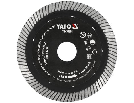 YATO - TARCZA DIAMENTOWA TURBO 115MM DO GRESU - YT-59981