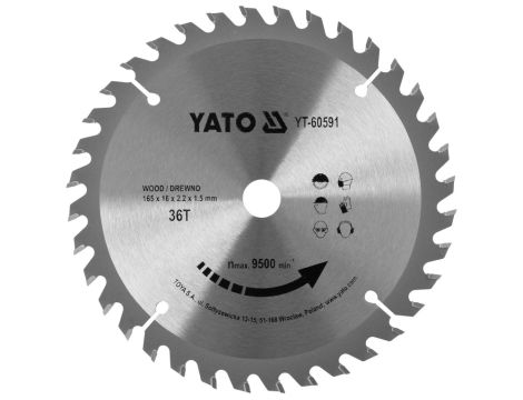 YATO - TARCZA TCT DO DREWNA 165X36TX16MM - YT-60591