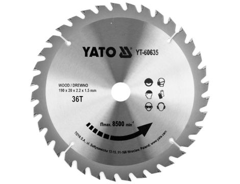 YATO - TARCZA TCT DO DREWNA 190X36TX20MM - YT-60635