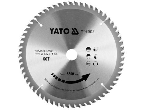 YATO - TARCZA TCT DO DREWNA 190X60TX20MM - YT-60636