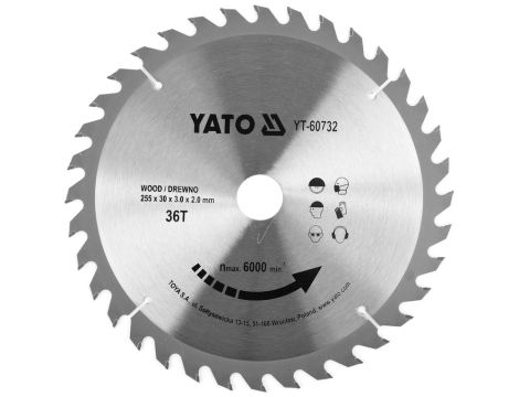 YATO - TARCZA TCT DO DREWNA 255X36TX30MM - YT-60732