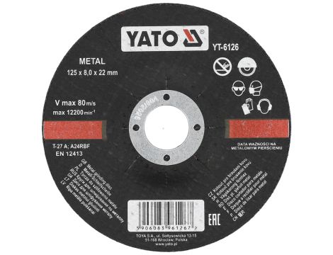YATO - TARCZA WYP. DO SZLIF. METALU 125x8,0 - YT-6126