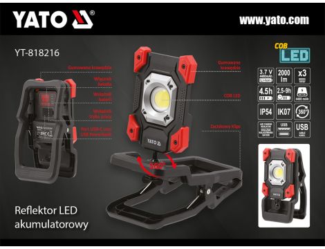 YATO - REFLEKTOR PRZENOŚNY 20W 2000LM Z ZACISK. - YT-818216 - 2