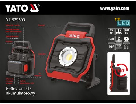 YATO - REFLEKTOR 18V 6000LM IPX4 - YT-829600 - 2