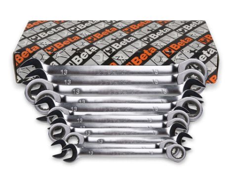 BETA - Komplet 12 kluczy płasko-oczkowych 141 z dwukierunkowym mechanizmem zapadkowym - 141/S12
