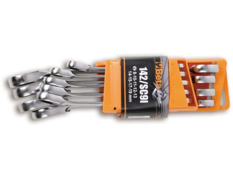 BETA - Zestaw kluczy płasko-oczkowych, zapadka dwukierunkowa w etui 8-19mm 9szt.  - 142/SC9E