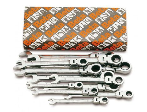 BETA - Zestaw kluczy płasko-oczkowych, zapadka dwukierunkowa, z przegubem 13szt.  - 142SN/S13