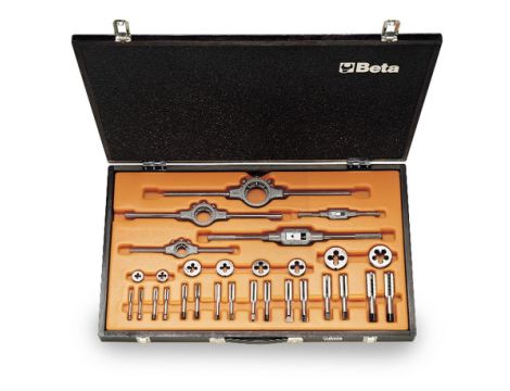 BETA - Zestaw gwintowników i narzynek ze stali chromowej, gwint UNF, z akcesoriami w pudełku 29szt.  - 446ASF/C29