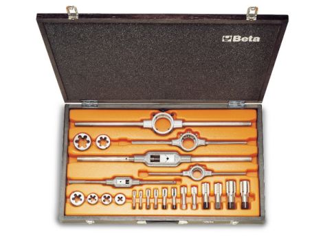 BETA - Zestaw gwintowników i narzynek ze stali chromowej, gwint walcowy GAS, z akcesoriami w pudełku 23szt.  - 446ASG/C23