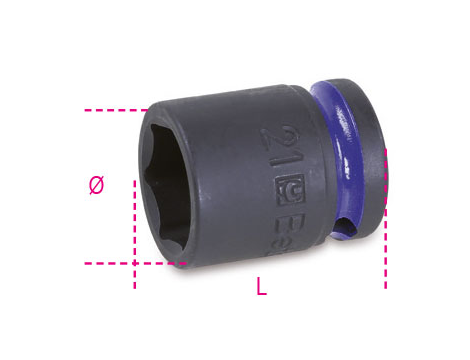 BETA - Nasadka udarowa sześciokątna 1/2'' z rozmiarem oznaczonym kolorem 21mm  - 720MC/21