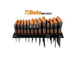 BETA - Zestaw 82 wkrętaków Evox na półce wiszącej chromowanych z czernioną końcówką  - 1203E/E1P