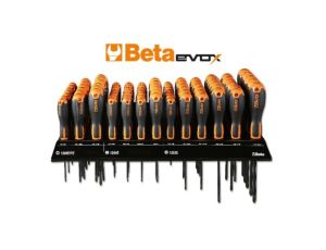 BETA - Zestaw 82 wkrętaków Evox na półce wiszącej chromowanych z czernioną końcówką  - 1203E/E5P