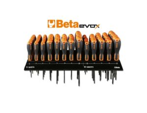 BETA - Zestaw 80 wkrętaków Evox na półce wiszącej chromowanych z czernioną końcówką  - 1203E/E10P