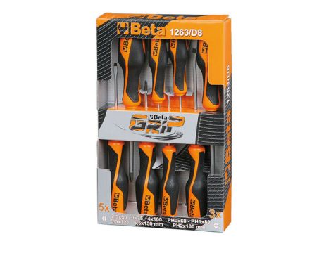 BETA - Zestaw 8 wkrętaków BETA - GRIP płaskich i krzyżowych oznaczonych kolorem - 1263MC/D8