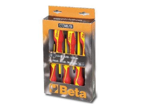 BETA - Zestaw wkrętaków płaskich (Seria 1274MQ) i krzyżowych Phillips® (Seria 1272MQ) izolowany 6szt.  - 1273MQ/D6