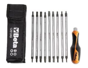 BETA - Zestaw 9-ciu grotów dwustronnych 1/4'' z rękojeścią w pokrowcu  - 1281BG/A9