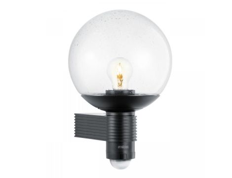 Lampa elewacyjna z czujnikiem ruchu i zmierzchu Steinel L 400 S PIR max.60W E27 IP44 IK03 230V czarna / szkło /tworzywo sztuczne