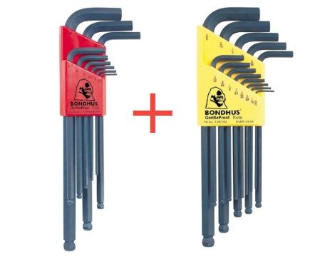Zestaw 22 imbusów BONDHUS [9 szt. metrycznych 10999 + 13 szt. calowych 10937] - 2