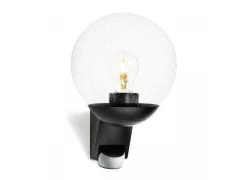 Lampa elewacyjna z czujnikiem ruchu i zmierzchu Steinel L 585 S PIR max.60W E27 IP44 IK03 230V czarna / szkło / tworzywo sztuczne