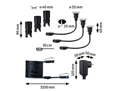 Oprawa dogruntowa Plug & Shine FLOOR MINI zestaw kompletny 3x2.5W 3000K IP67 24V srebrny / stal nierdzewna - 5