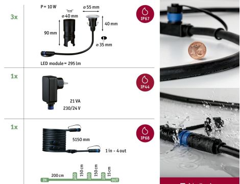 Oprawa dogruntowa Plug & Shine FLOOR MINI zestaw kompletny 3x2.5W 3000K IP67 24V srebrny / stal nierdzewna - 6