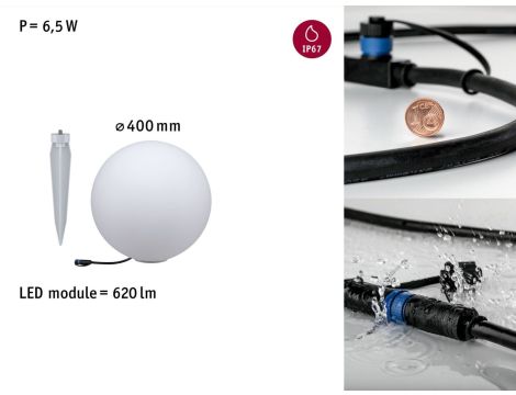 Oprawa ogrodowa Plug & Shine GLOBE 400mm 6.5W 3000K 575lm IP67 24V biały - 3