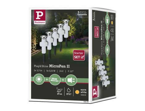 Zestaw opraw Plug & Shine MicroPen II 5x0,2W 3000K IP67 24V srebrny / stal - 10