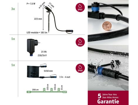 Zestaw opraw Plug & Shine PLANTINI 3x2W 3000K IP65 24V zestaw antracyt / aluminium - 7