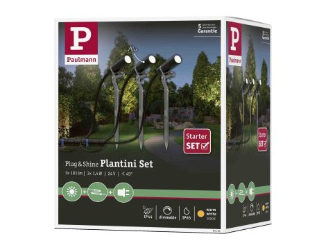 Zestaw opraw Plug & Shine PLANTINI 3x2W 3000K IP65 24V zestaw antracyt / aluminium - 5