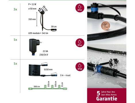 Zestaw opraw Plug & Shine PIKE  3x3,5W 3000K IP67 24V antracyt / tworzywo sztuczne - 3
