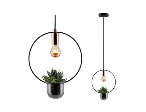 Lampa wisząca z doniczką NEORDIC TASJA E27 max.1x20W 230V czarny / miedziany / metal