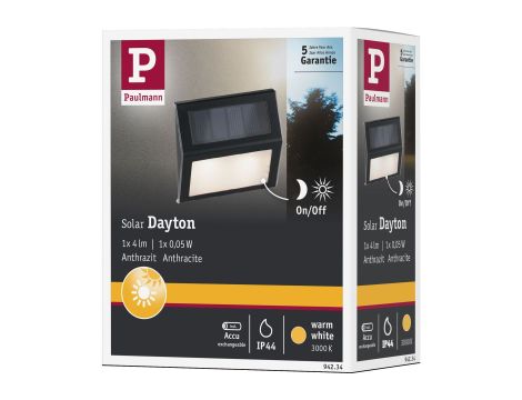 Oprawa elewacyjna DAYTON LED solar czujnik zmierzchu 3000K 2lm IP44 antracyt / tworzywo sztuczne - 6