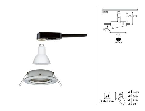 Oprawa do wbudowania NOVA LED DIM wychylna GU10 6.5W 460lm 84mm 2700K IP23 230V szczotkowane żelazo - 2