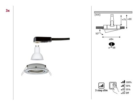 Oprawa do wbudowania NOVA LED DIM wychylna GU10 6.5W 460lm 84mm 2700K IP23 230V szczotkowane żelazo - 6
