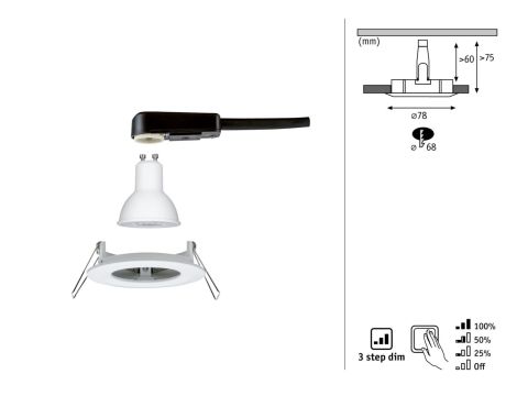 Oprawa do wbudowania NOVA LED DIM stała GU10 6.5W 460lm 78mm 2700K IP44 230V biały mat - 2