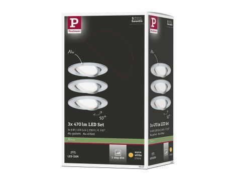 Oprawa do wbudowania NOVA COIN LED DIM wychylna zestaw 3x6W 470lm 84mm 2700K IP23 230V aluminium - 7