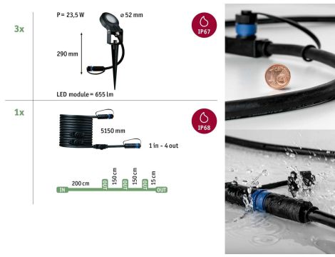 Reflektor ogrodowy Plug & Shine STING zestaw przedłużający 3x6W 3000K 520lm DIM IP67 24V antracyt / aluminum - 5