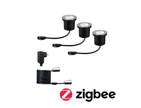 Zestaw opraw Plug & Shine FLOOR SH Zigbee RGBW 3x3.6W IP65 24V srebrny / metal