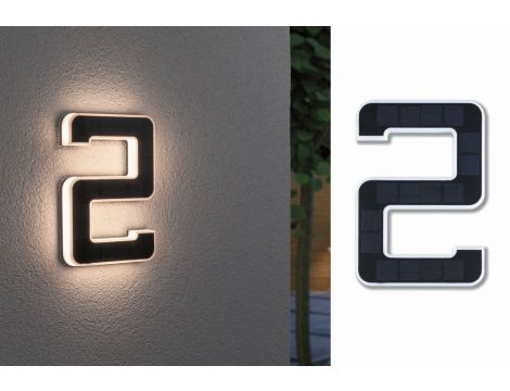 Oprawa elewacyjna SOLAR LED numer domu 2 3000K IP44 wymienny akumulator / czarny / tworzywo sztuczne