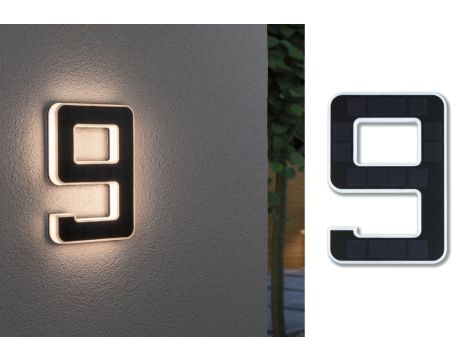 Oprawa elewacyjna SOLAR LED numer domu 9 3000K IP44 wymienny akumulator / czarny / tworzywo sztuczne